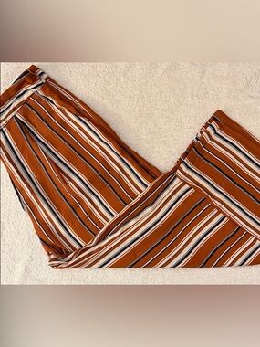 Vera & Lucy Striped Wide Leg Palazzo Trouser Pants Side Zip Pockets High Waist